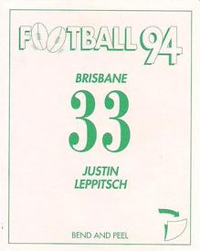 1994 Select AFL Stickers #33 Justin Leppitsch Back